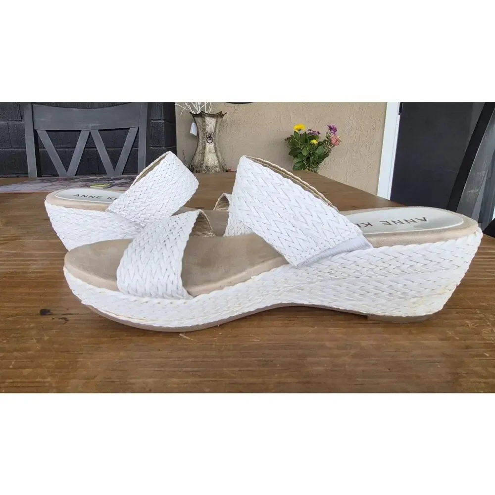 Ann Klein Womens Zala Slide Sandle Sz 9M White Heel 2.5”